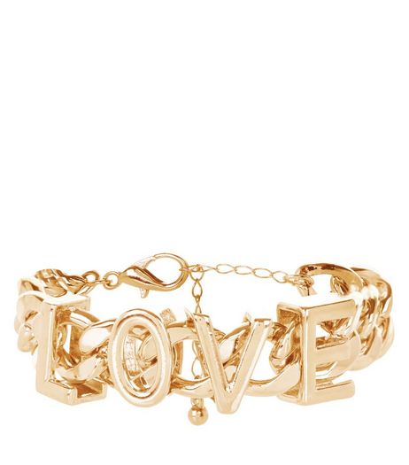 Gold LOVE Chain Bracelet | New Look