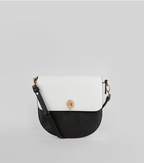 Black Colour Block Saddle Bag | New Look