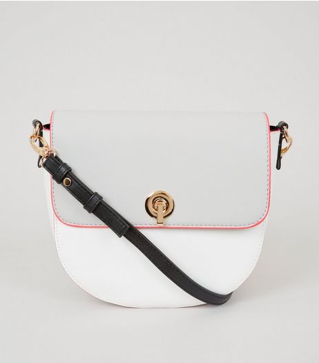 White Neon Trim Saddle Bag | New Look