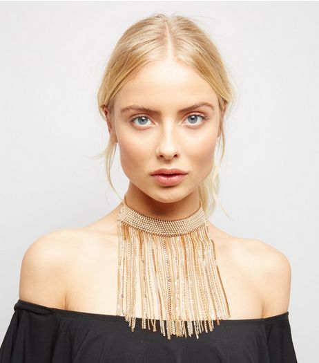 Gold Chain Cascade Drop Choker | New Look