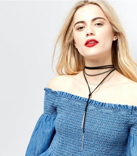Black Wrap Tassel Choker | New Look