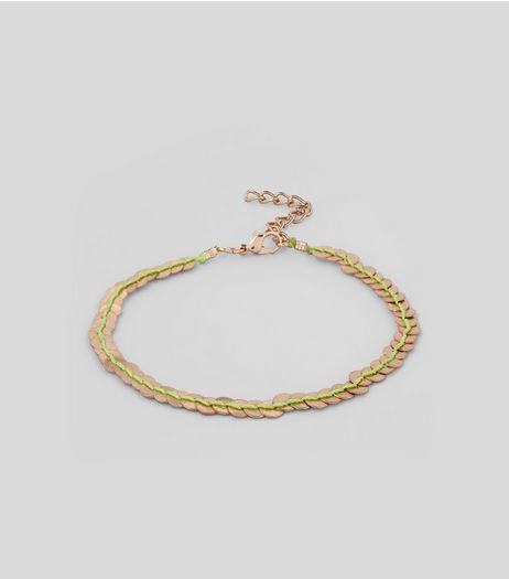 Gold Metal Sequin Thread Anklet | New Look
