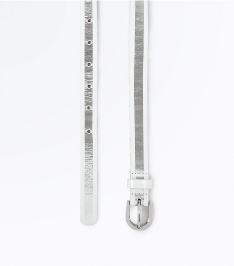 White Contrast Stripe Trim Skinny Belt | New Look