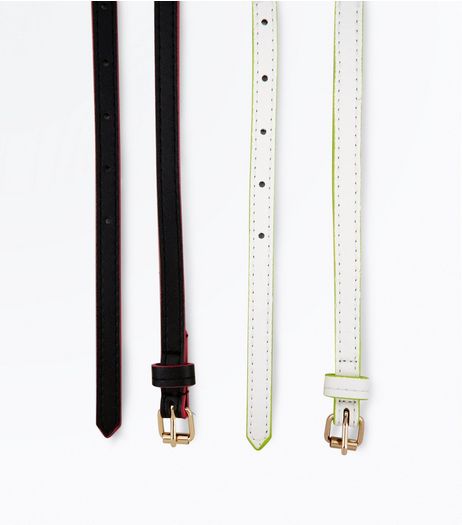 2 Pack Black and White Neon Trim Belts | New Look