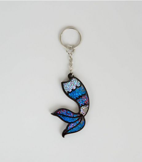 Blue Mermaid Tail Glitter Key Ring | New Look