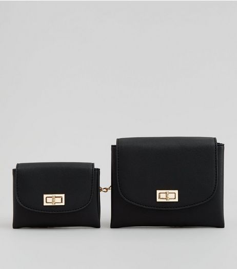 Black Double Pouch Purse Belt | New Look