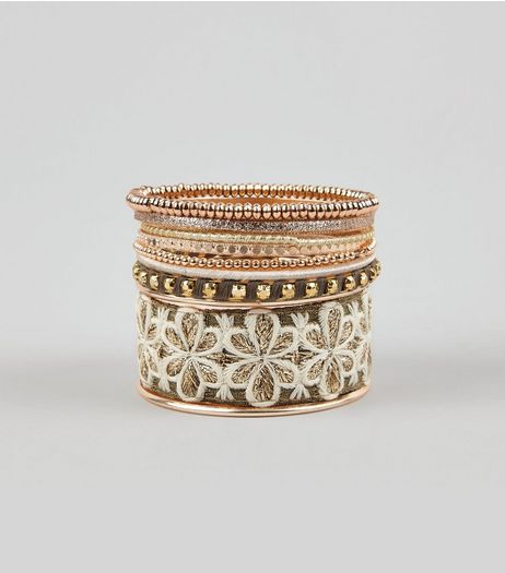 9 Pack Gold Floral Lace Bangle Pack | New Look