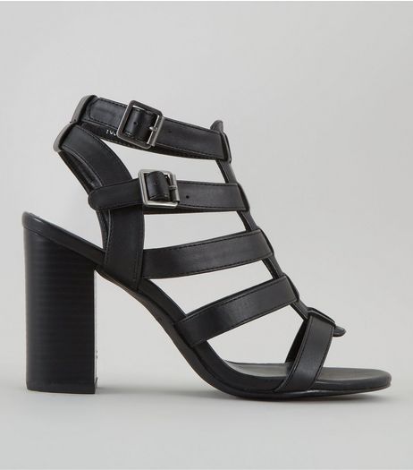 Wide Fit Black Gladiator Block Heels | New Look