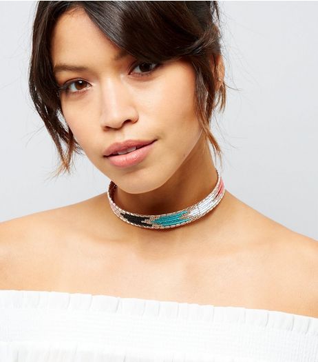Blue Beaded Sprung Choker | New Look