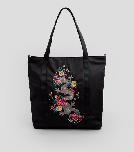 Black Dragon Embroidered Tote Bag | New Look