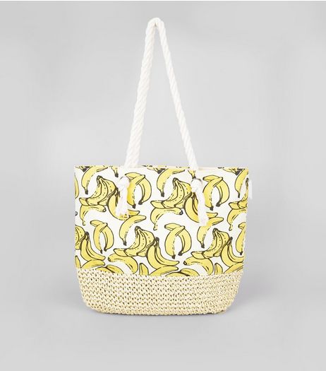 White Banana Print Shopper Bag | New Look