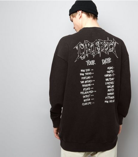 Black Acid Wash Liberty Print Tour Sweater | New Look