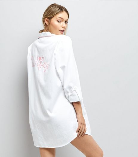 White Bridal Embroidered Back Night Shirt | New Look