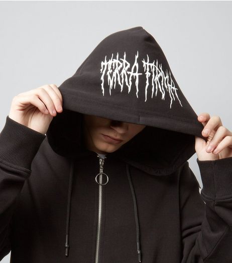 Black The End Print Zip Front Hoodie | New Look