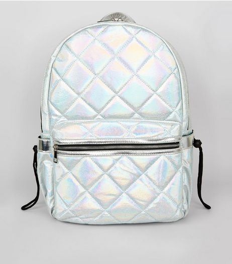 Pale Blue Metallic Backpack | New Look