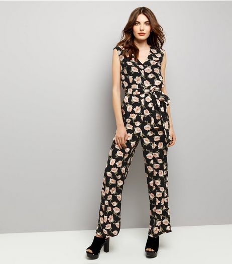 Mela Black Floral Print Jumpsuit | New Look