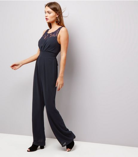Mela Navy Lace Panel Sleeveless Jumpsuit | New Look