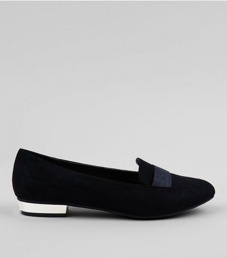 Wide Fit Black Metal Trim Loafers | New Look