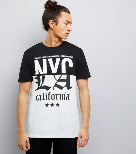 Black Spliced NYC California Printed T-Shirt | New Look