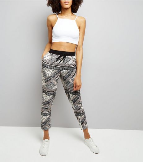 Black Abstract Print Tapered Leg Trousers | New Look