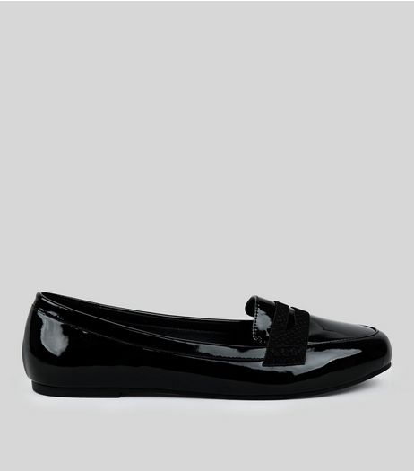 Wide Fit Black Comfort Patent Loafers | New Look