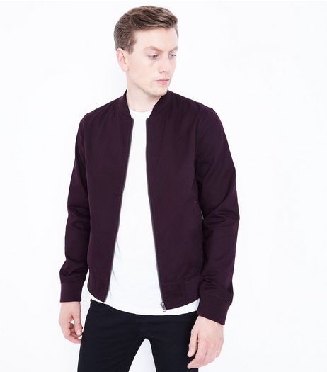 Burgundy Cotton Bomber Jacket | New Look