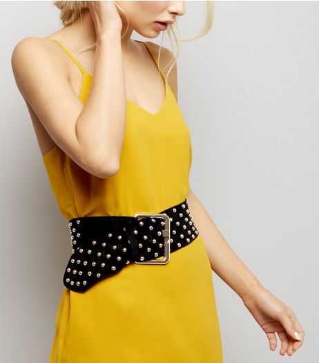 Black Wide Studded Waist Belt | New Look