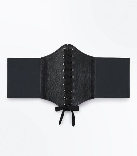 Black Lace Up Front Corset Belt | New Look