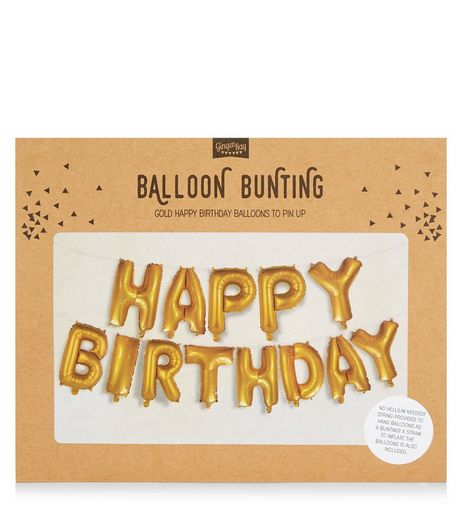 Gold Happy Birthday Balloon Bunting | New Look