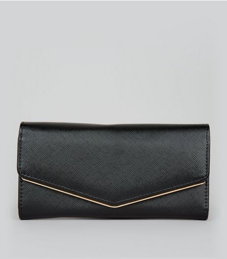 Black Metal Trim Foldover Purse | New Look