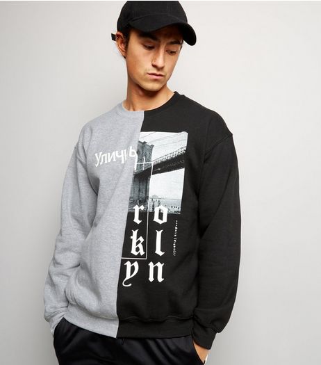 Black Spliced Script Print Sweater | New Look