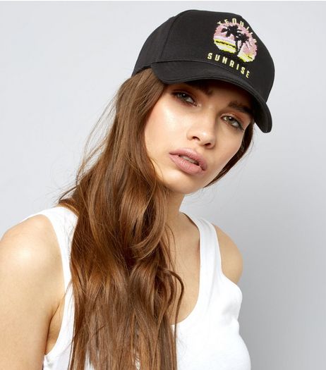 Black Tequila Sunrise Embroidered Cap | New Look