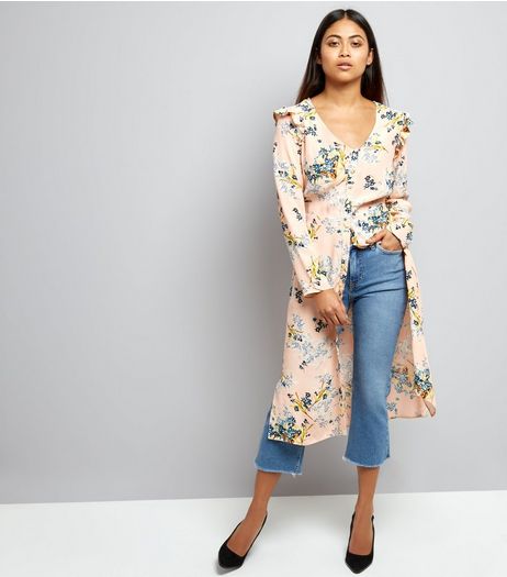 Petite Pink Floral Print Button Front Midi Dress | New Look
