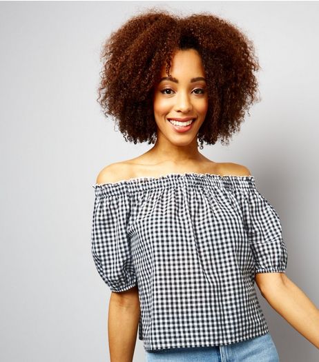 Parisian Black Gingham Print Bardot Neck Top | New Look