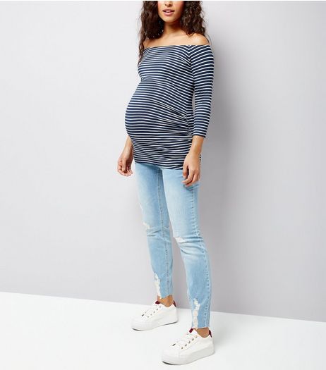 Maternity Pale Blue Under Bump Ladder Hem Skinny Jeans | New Look