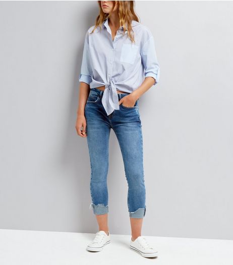 Blue Rolled Hem Skinny Washed Jeans | New Look