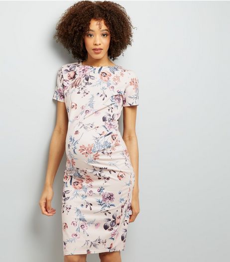 Maternity Pink Floral Print Bodycon Dress | New Look