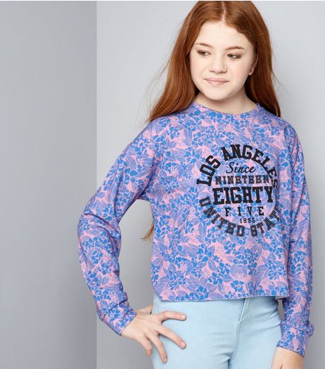 Teens Pink Floral Print Baseball Sweater | New Look