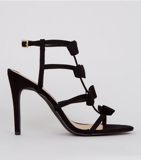 Black Suedette Multi Bow Strap Heels | New Look