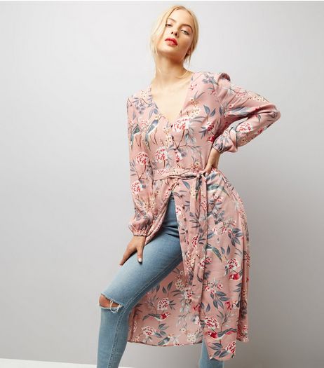 Pink Floral Print Button Front Midi Dress | New Look