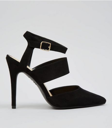 Black Suedette Ankle Strap Pointed Heels | New Look