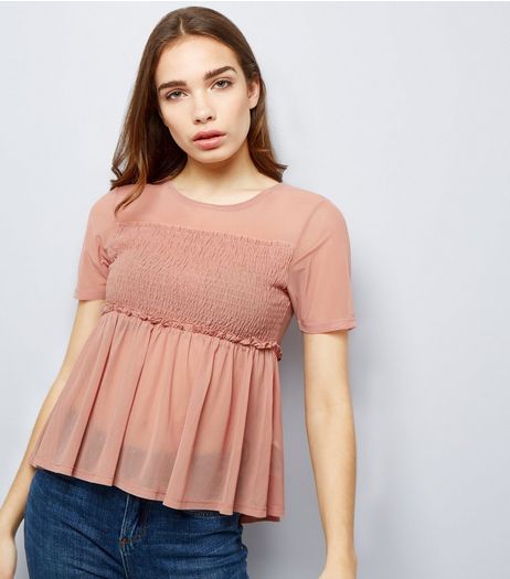 Mid Pink Shirred Mesh Top | New Look