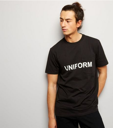 Black Uniform Printed Pocket Front T-Shirt | New Look