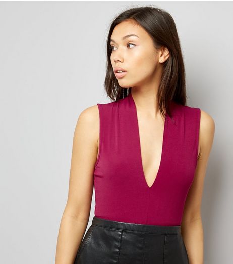 Mid Pink Plunge V Neck Bodysuit | New Look