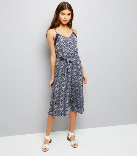Brave Soul Navy Abstract Print Jumpsuit | New Look