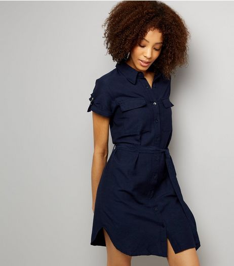 Brave Soul Navy Belted Shirt Dress | New Look
