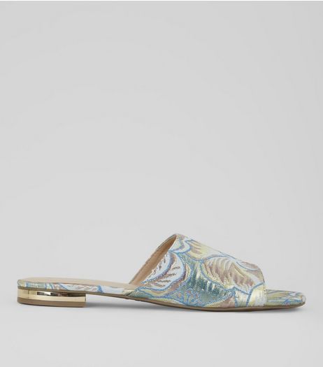 Pastel Blue Floral Brocade Mules | New Look