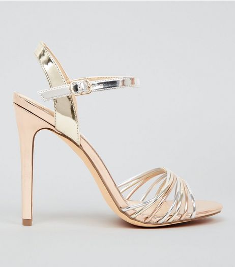 Rose Gold Silver and Gold Heeled Sandals | New Look