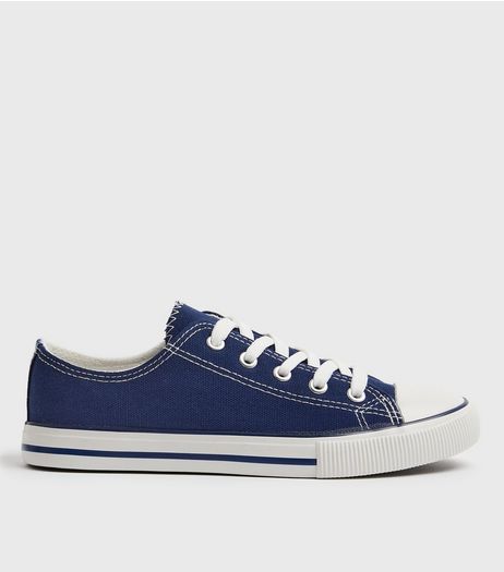 Blue Canvas Contrast Lace Up Trainers | New Look