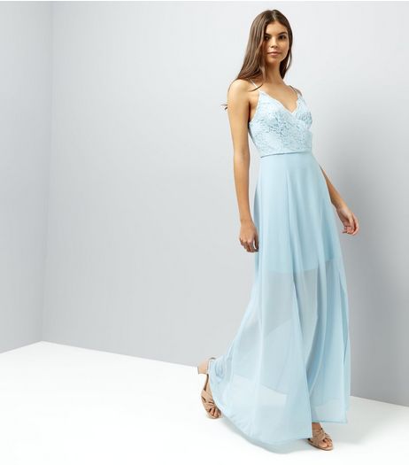 Pale Blue Lace Panel Strappy Maxi Dress | New Look